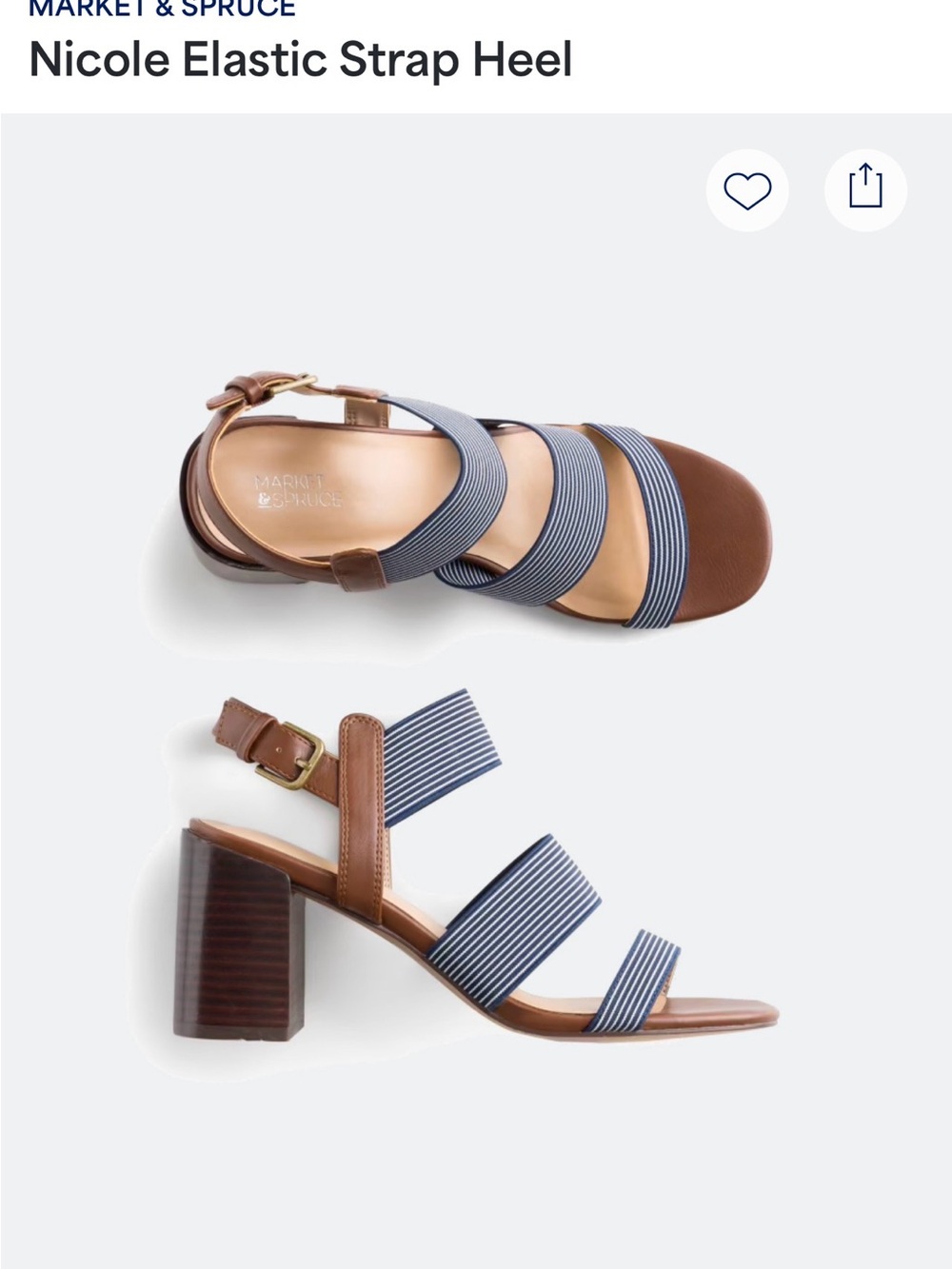Market & Spruce Striped Elastic Strap Block Heel in Brown & Navy